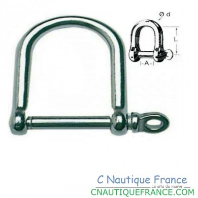 Large AISI 316 stainless steel shackle, forged and polished, perfect for marine use.