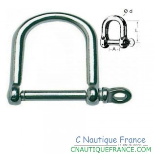 Large AISI 316 stainless steel shackle, forged and polished, perfect for marine use.
