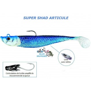 SUPER SHAD ARTICULE 10 CM FLASHMER Bleu nacré leurre peche souple