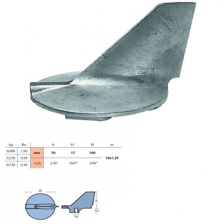 200 - 300 CV ANODO DERIVA IN ALLUMINIO PER PIEDE YAMAHA