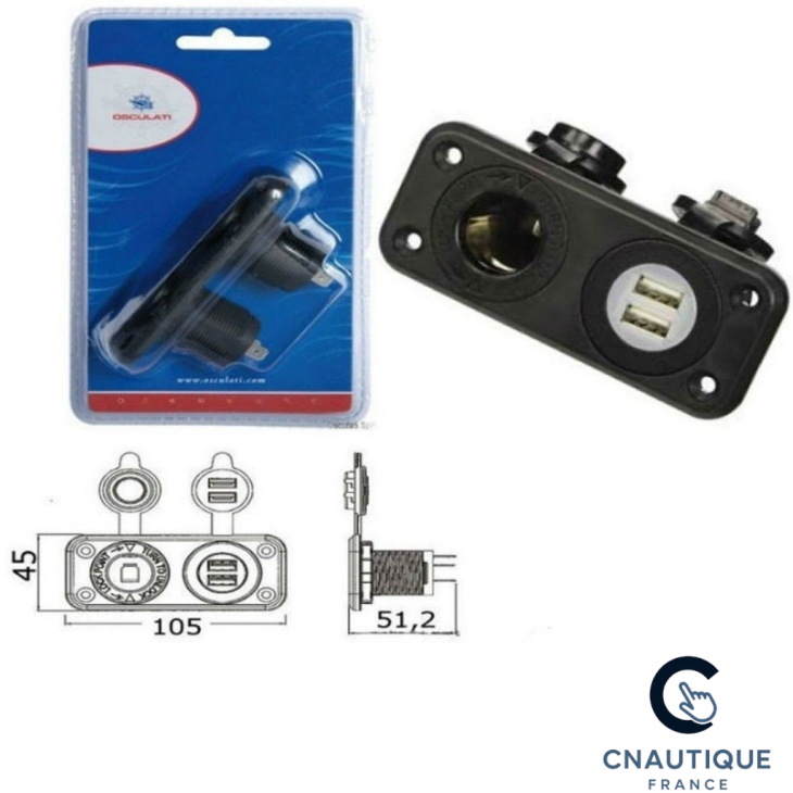 Black electrical panel with dual USB ports and cigarette lighter socket