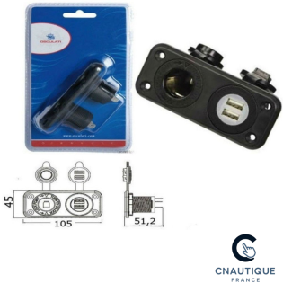 Pannello elettrico nero con doppia presa USB e presa accendisigari