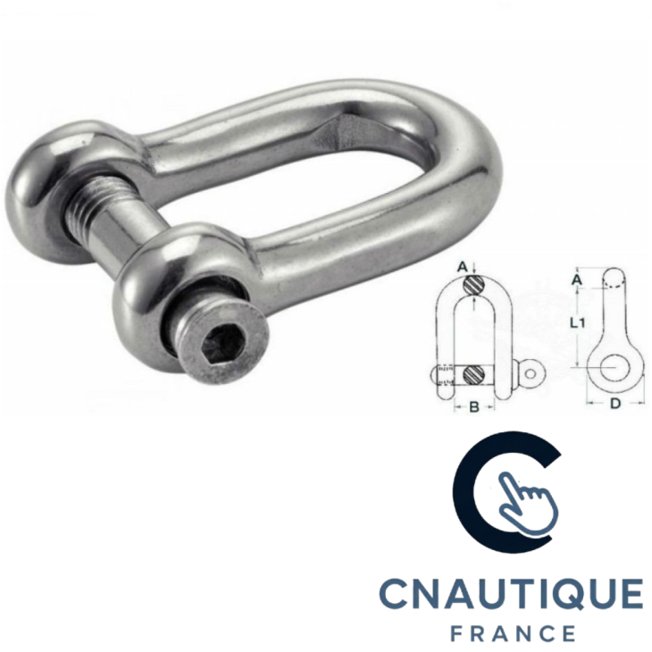 Stainless steel shackle for motorboat and sailboat, deck marine accessory