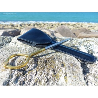 COMPAS LYRE LAITON POINTES INOX AVEC ETUI EN CUIR