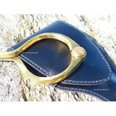 COMPAS LYRE LAITON POINTES INOX AVEC ETUI EN CUIR