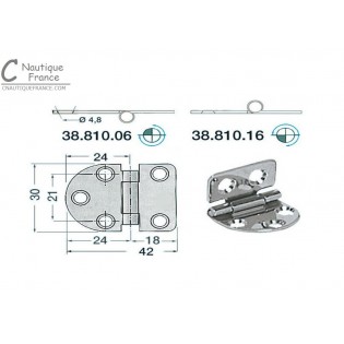 Charnière inox 42 x 30 mm noeud saillant