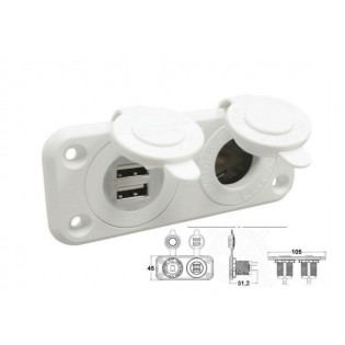 Pannello elettrico bianco con doppia presa USB e presa accendisigari